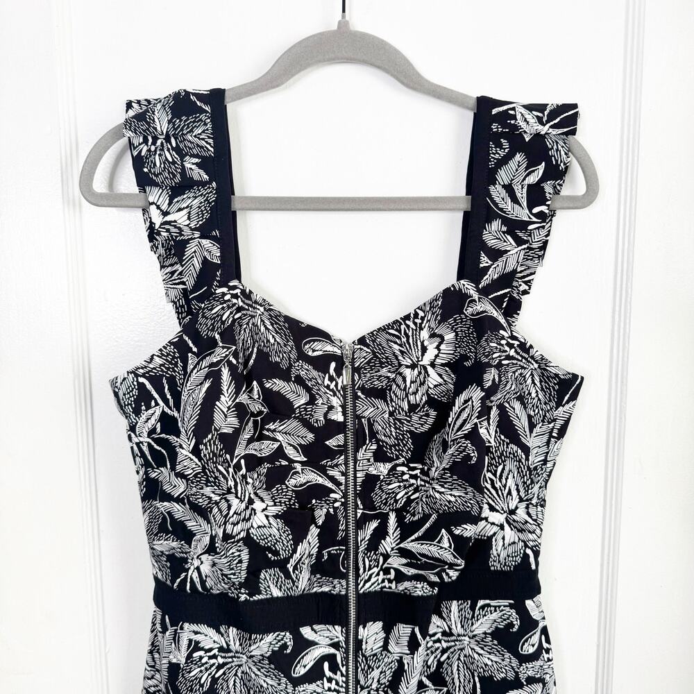 Joseph Ribkoff Zip Front Black White Floral Shift Bodycon Ruffle Dress NEW 10 - Picture 4 of 16